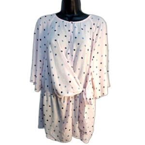 Lane Bryant Shirt Size 16 Light Pink Polka-dot Blouse Keyhole and Wrap Tie Front